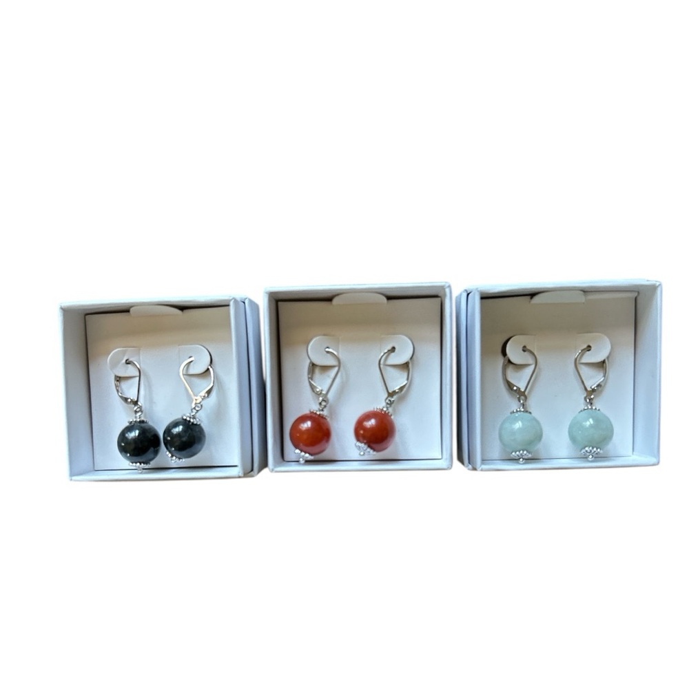 JADE OF YESTERYEAR STERLING SILVER BEAD DROP EARRINGS SET OF 3 PAIRS